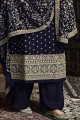 Faux georgette Blue Palazzo Suit in Sequins