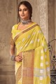 Weaving Saree in Yellow Linen