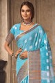 Saree in Sky blue Linen with Weaving