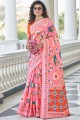 Patola silk Saree with Weaving in Pink