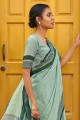 Linen Saree in Sea green with Weaving