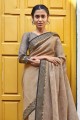 Saree in Beige Linen with Weaving