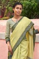 Saree in Green Linen with Weaving