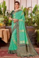 Sea green Saree with Weaving Linen