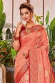 Weaving Linen Peach Saree with Blouse