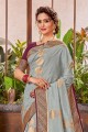 Weaving Linen Saree in Grey with Blouse