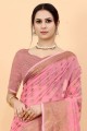 Cotton Zari Pink Saree with Blouse