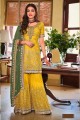 Faux georgette Yellow Palazzo Suit in Stone with moti