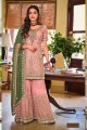 Stone with moti Faux georgette Palazzo Suit in Peach with Dupatta