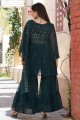 Faux georgette Sharara Suit with Embroidered in Teal