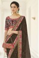Velvet Saree in Brown with Zari,thread,embroidered