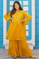 Yellow Faux georgette Embroidered Sharara Suit with Dupatta
