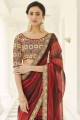 Art silk Thread,embroidered Red Saree with Blouse
