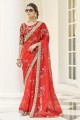 Red Saree in Art silk with Zari,embroidered,printed