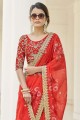 Red Saree in Art silk with Zari,embroidered,printed
