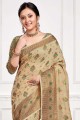 Beige Saree in Cotton with Weaving
