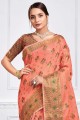 Cotton Saree in Peach with Weaving