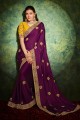 Silk and shimmer Saree in Purple with Embroidered