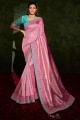 Pink Saree in Embroidered Silk and shimmer