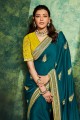 Silk and shimmer Saree with Embroidered in Teal green
