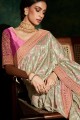Grey Embroidered Saree in Silk and shimmer