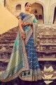 Blue Saree with Hand,mirror Patola silk
