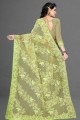 Pista green Embroidered,weaving,stone with moti Net Saree