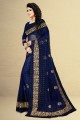 Embroidered,weaving,stone with moti Saree in Navy blue Net