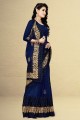 Embroidered,weaving,stone with moti Saree in Navy blue Net