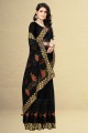 Net Black Saree in Embroidered,weaving,stone with moti