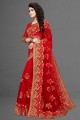 Red Saree in Embroidered,weaving,stone with moti Net