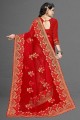 Red Saree in Embroidered,weaving,stone with moti Net