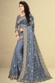 Grey Saree with Embroidered,weaving,stone with moti Net