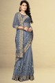 Grey Saree with Embroidered,weaving,stone with moti Net