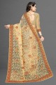 Embroidered,weaving,stone with moti Net Saree in Chiku with Blouse