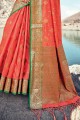 Zari Banarasi silk Banarasi Saree in Peach with Blouse
