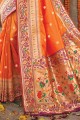 Orange Banarasi silk Banarasi Saree with Zari