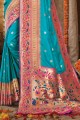 Sky blue Zari Banarasi Saree in Banarasi silk