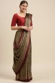 Beige Saree in Crepe with Printed