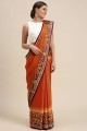 Silk Saree in Orange with Printed
