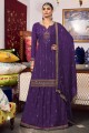 Embroidered Georgette Eid Sharara Suit in Violet with Dupatta