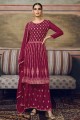 Georgette Wine Sharara Suit in Embroidered