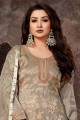 Grey Palazzo Suit in Jacquard with Embroidered
