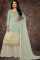 Blue Palazzo Suit with Embroidered Jacquard
