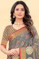 Cotton Grey Saree Weaving with Blouse