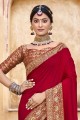 Silk Saree with Weaving,lace in Red