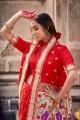 Banarasi silk Weaving Red Banarasi Saree with Blouse