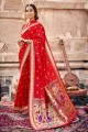 Banarasi silk Weaving Red Banarasi Saree with Blouse