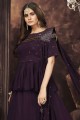 Embroidered Georgette Sharara Suit in Wine