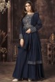 Embroidered Chinon chiffon Sharara Suit in Navy blue